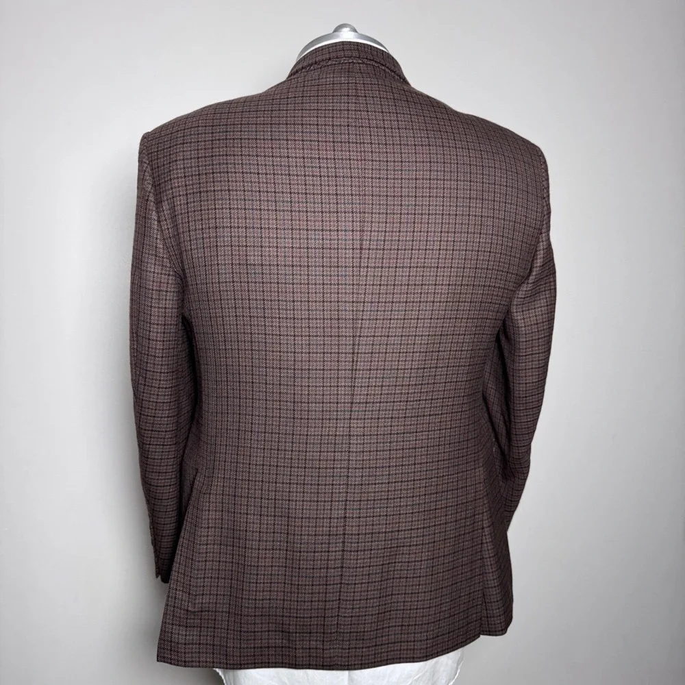 Austin Reed Blazer‎ Mens 44S Brown Check Plaid Two Button Sport Coat Wool USA